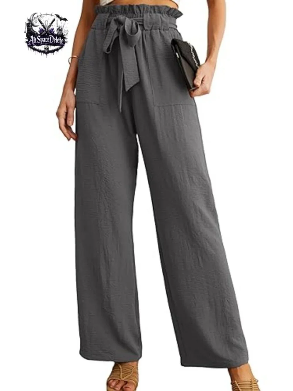 Women High Waist Palazzo Pants Adjustable Knot Wide Leg Trousers Pockets